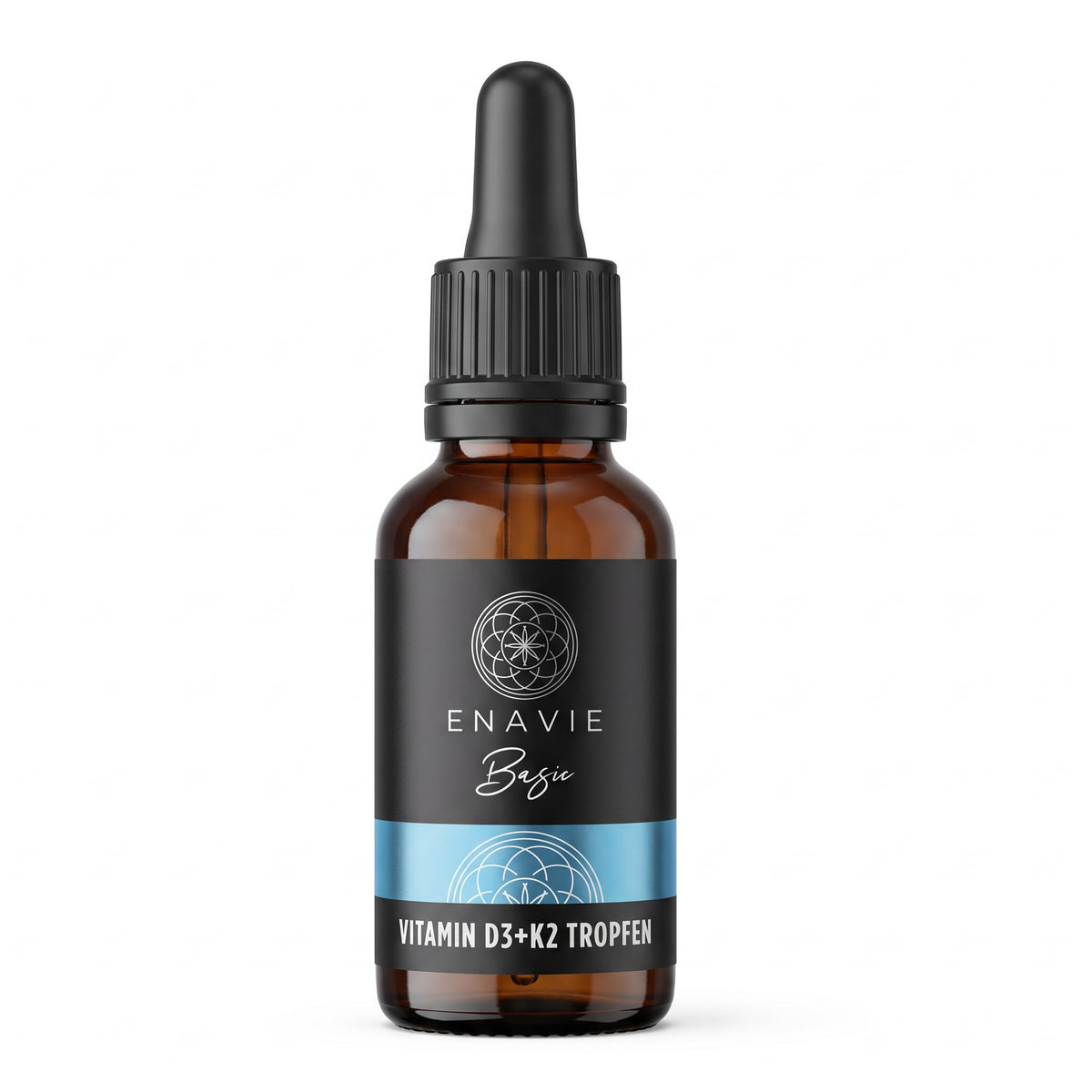 ENAVIE Basic Vitamin D3+K2 Tropfen – Pipettenflasche mit Silberfolien-Etikett