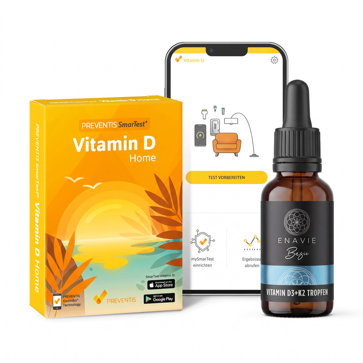 Vitamin D Test-Paket: Vitamin D Home Test und Vitamin D3+K2 Tropfen