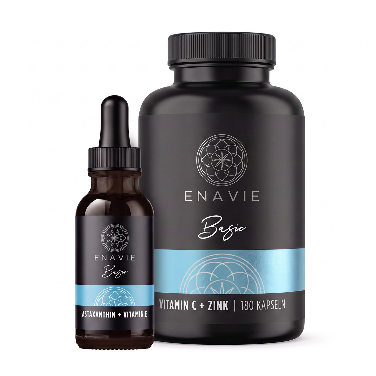 Zellschutz-Paket: Astaxanthin + Vitamin E Tropfen und Vitamin C + Zink Kapseln mit Silberfolie